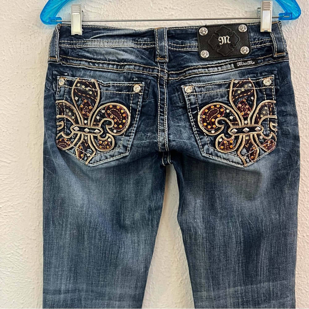 Miss Me Women's Boot Cut Jeans - Blue with Brown Embroidery